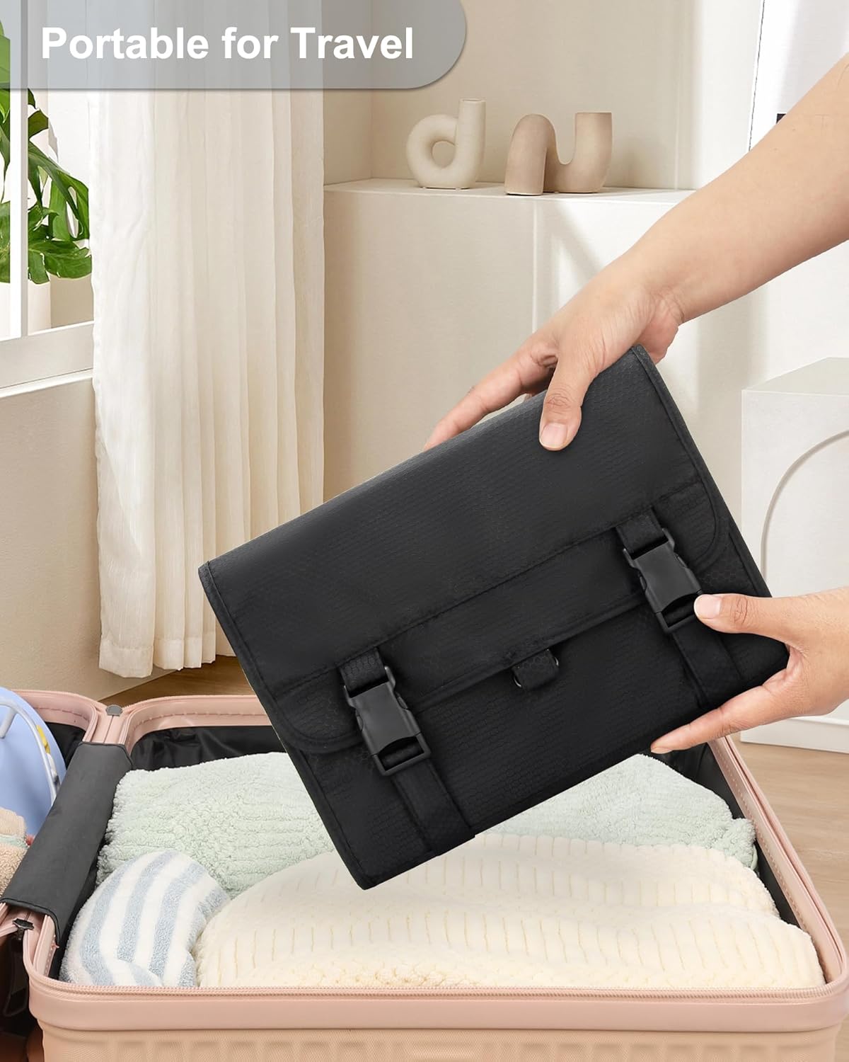 Travel Hanging Toiletry Bag for Men Women Travel Kit Shaving Bag Waterproof Large Makeup Bag Wash Bag Makeup Organizer Cosmetic Case for Bathroom Shower Black