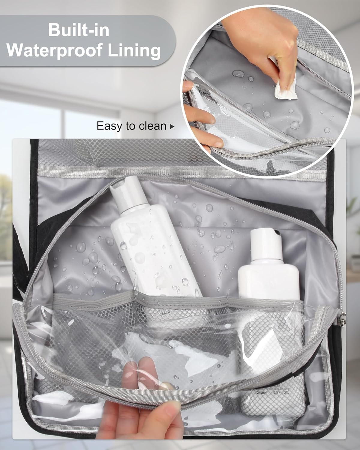 Travel Hanging Toiletry Bag for Men Women Travel Kit Shaving Bag Waterproof Large Makeup Bag Wash Bag Makeup Organizer Cosmetic Case for Bathroom Shower Black