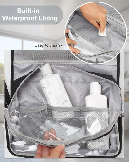 Travel Hanging Toiletry Bag for Men Women Travel Kit Shaving Bag Waterproof Large Makeup Bag Wash Bag Makeup Organizer Cosmetic Case for Bathroom Shower Black
