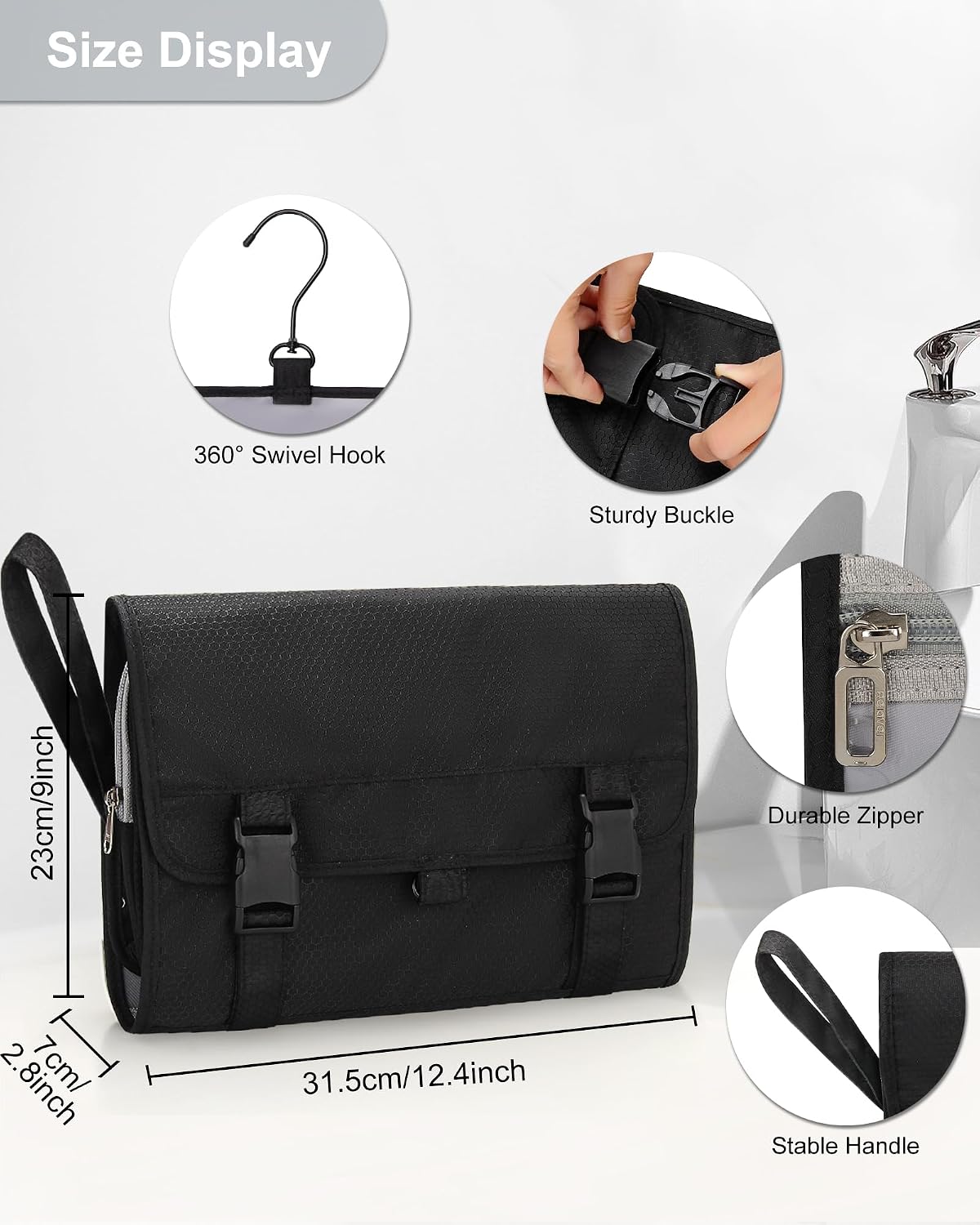 Travel Hanging Toiletry Bag for Men Women Travel Kit Shaving Bag Waterproof Large Makeup Bag Wash Bag Makeup Organizer Cosmetic Case for Bathroom Shower Black