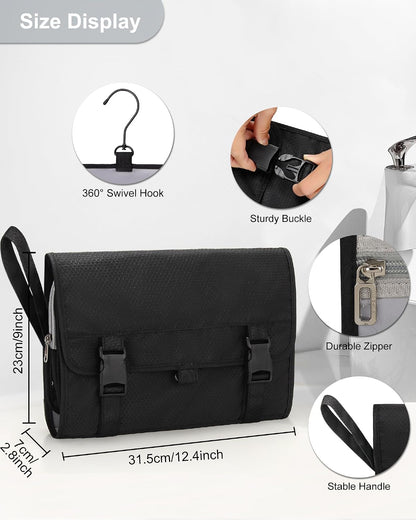 Travel Hanging Toiletry Bag for Men Women Travel Kit Shaving Bag Waterproof Large Makeup Bag Wash Bag Makeup Organizer Cosmetic Case for Bathroom Shower Black