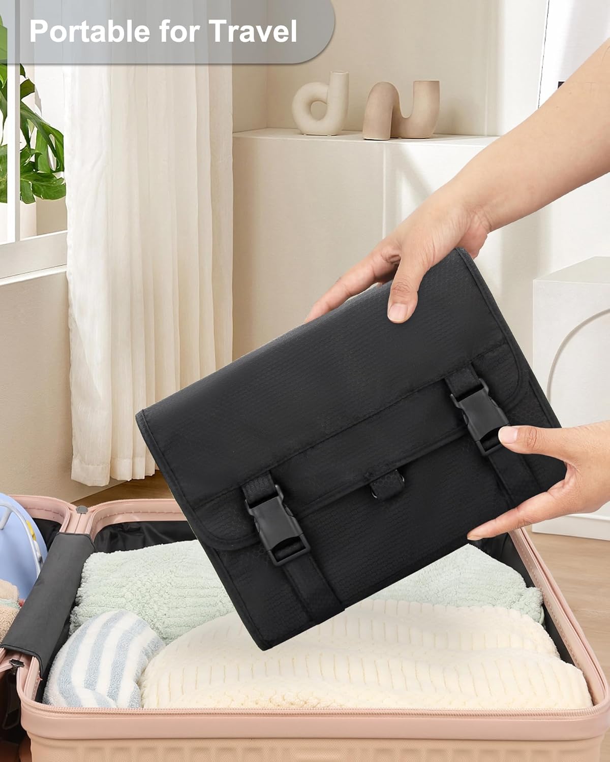 Travel Hanging Toiletry Bag for Men Women Travel Kit Shaving Bag Waterproof Large Makeup Bag Wash Bag Makeup Organizer Cosmetic Case for Bathroom Shower Black