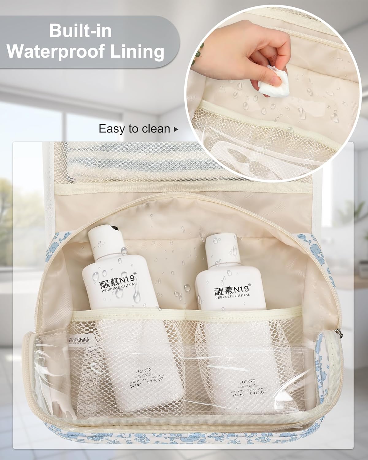 Travel Hanging Toiletry Bag for Men Women Travel Kit Shaving Bag Waterproof Large Makeup Bag Wash Bag Makeup Organizer Cosmetic Case for Bathroom Shower Black