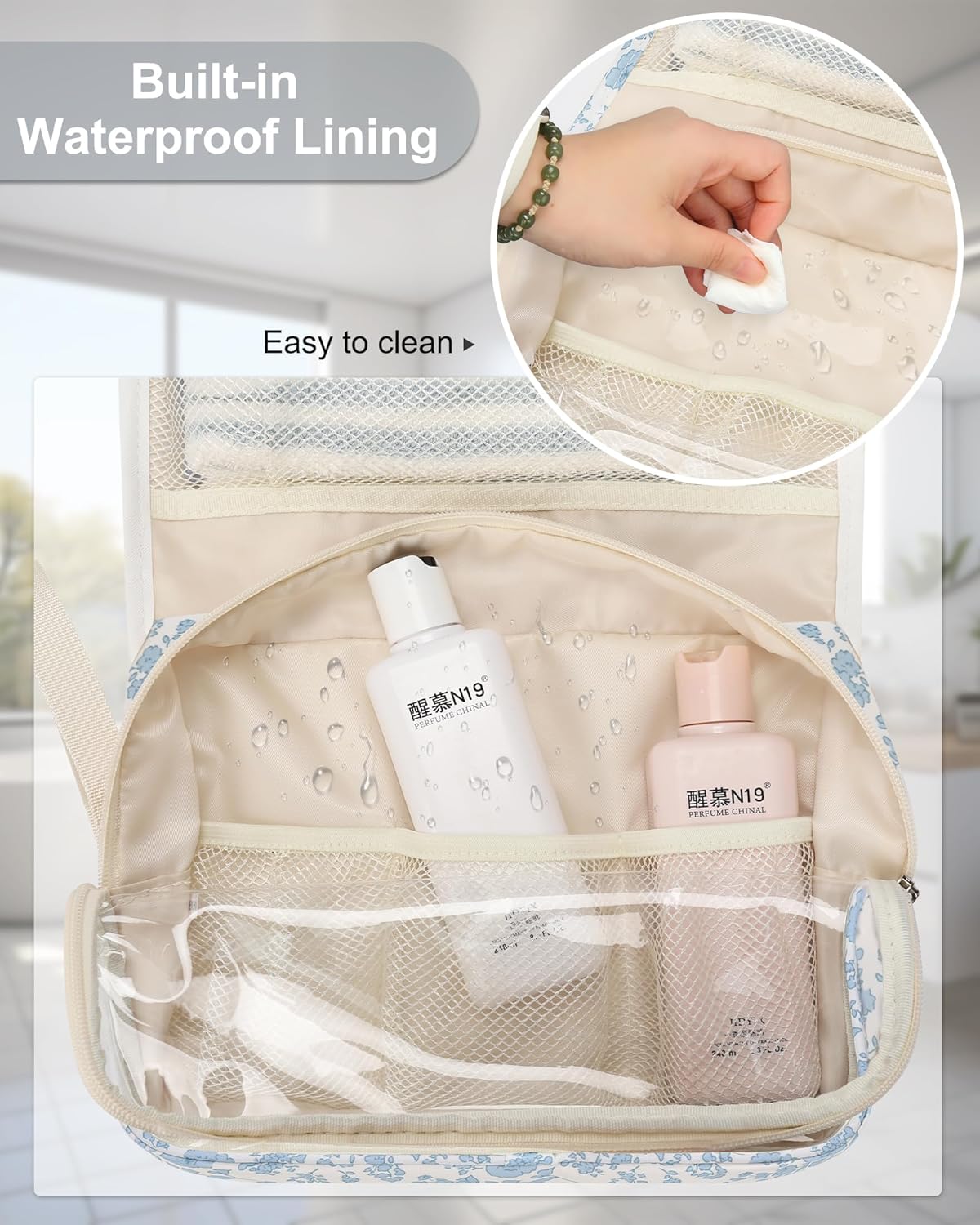 Travel Hanging Toiletry Bag for Men Women Travel Kit Shaving Bag Waterproof Large Makeup Bag Wash Bag Makeup Organizer Cosmetic Case for Bathroom Shower Black