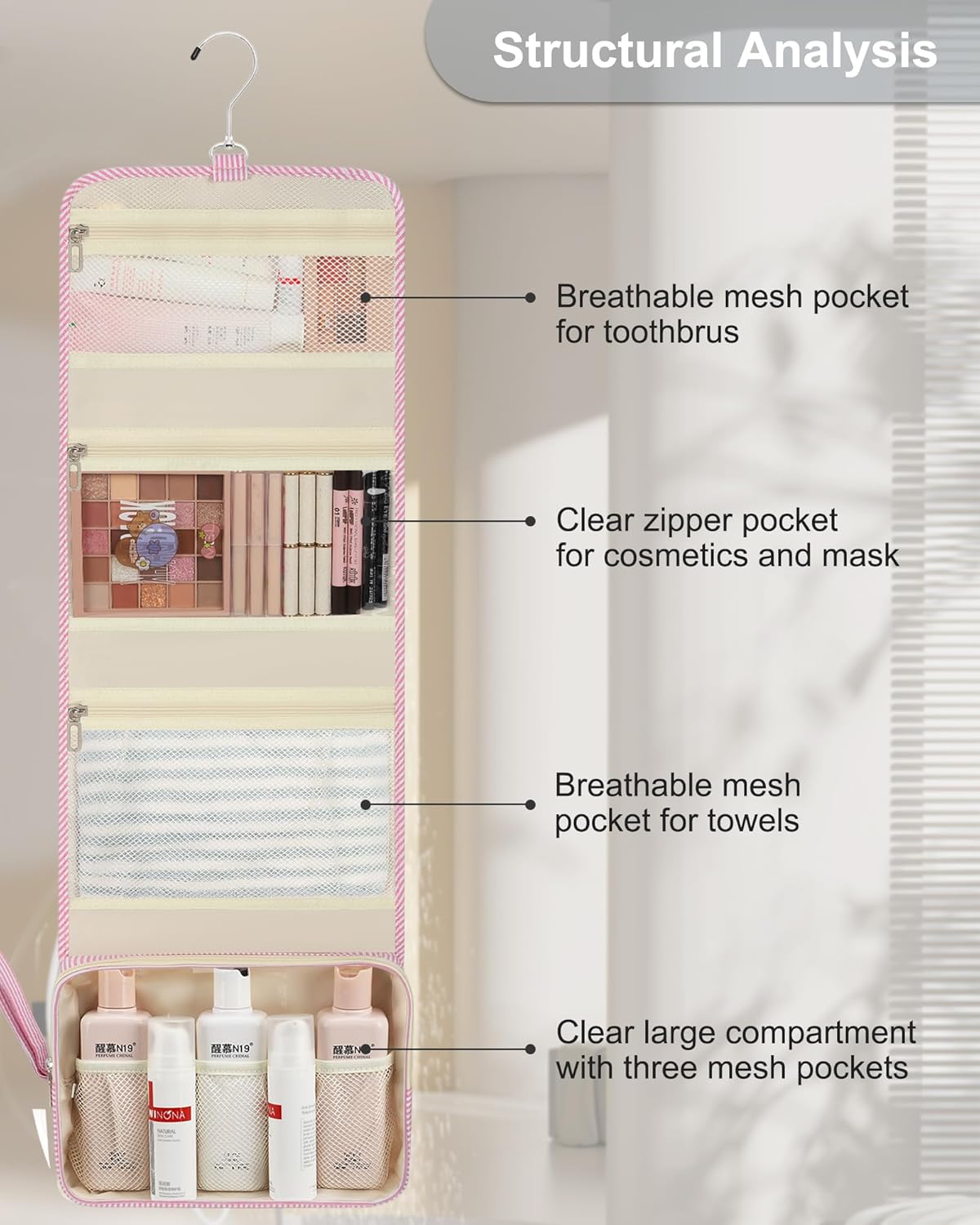 Travel Hanging Toiletry Bag for Men Women Travel Kit Shaving Bag Waterproof Large Makeup Bag Wash Bag Makeup Organizer Cosmetic Case for Bathroom Shower Black