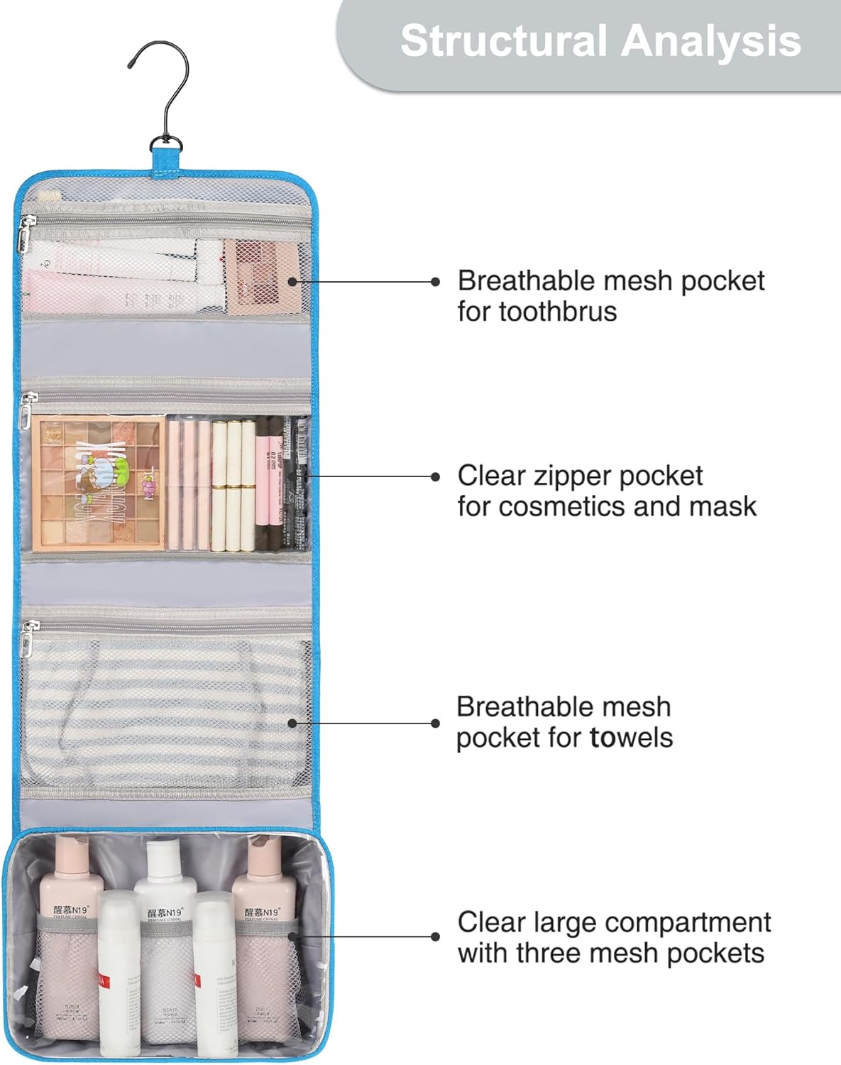 Travel Hanging Toiletry Bag for Men Women Travel Kit Shaving Bag Waterproof Large Makeup Bag Wash Bag Makeup Organizer Cosmetic Case for Bathroom Shower Black