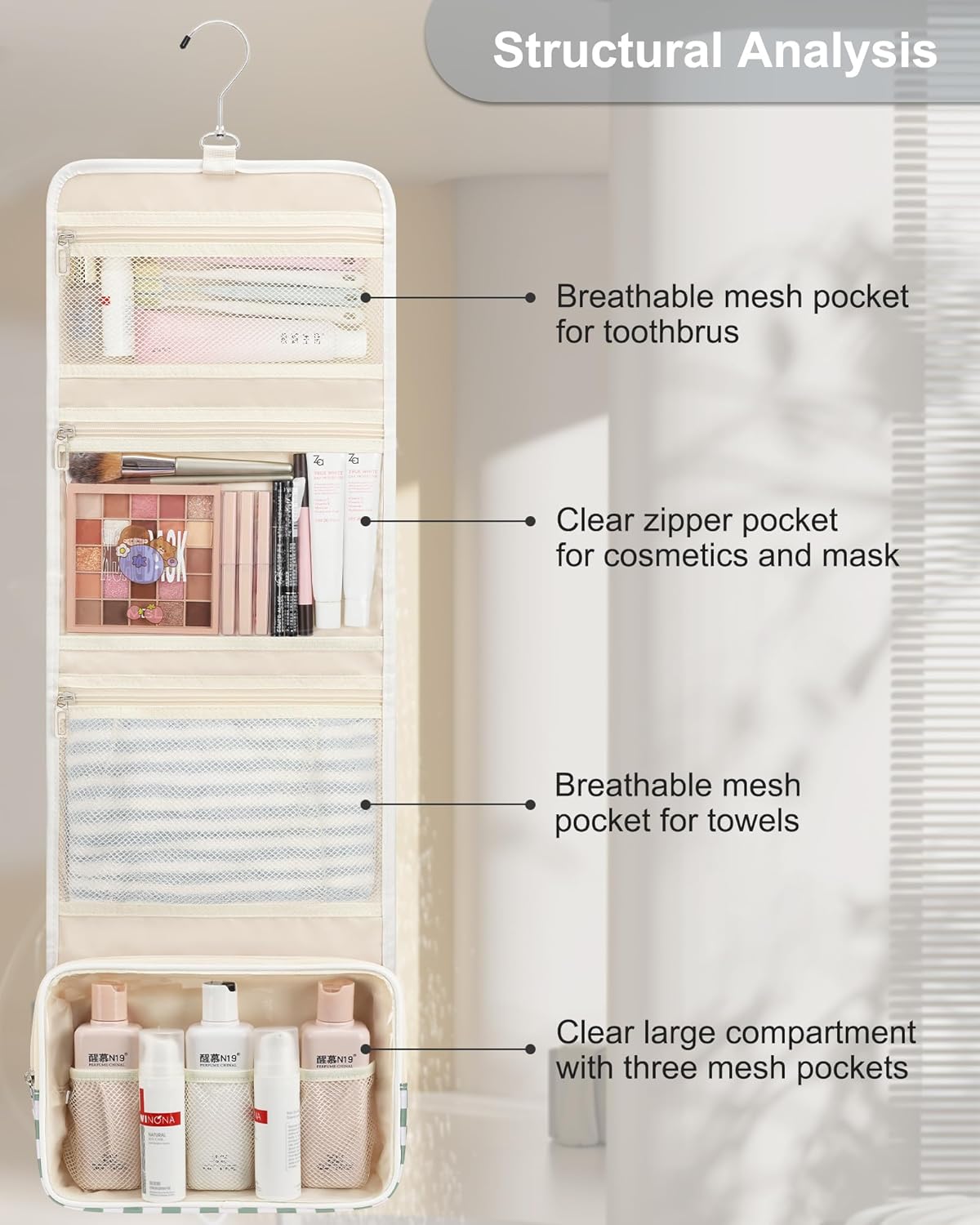 Travel Hanging Toiletry Bag for Men Women Travel Kit Shaving Bag Waterproof Large Makeup Bag Wash Bag Makeup Organizer Cosmetic Case for Bathroom Shower Black