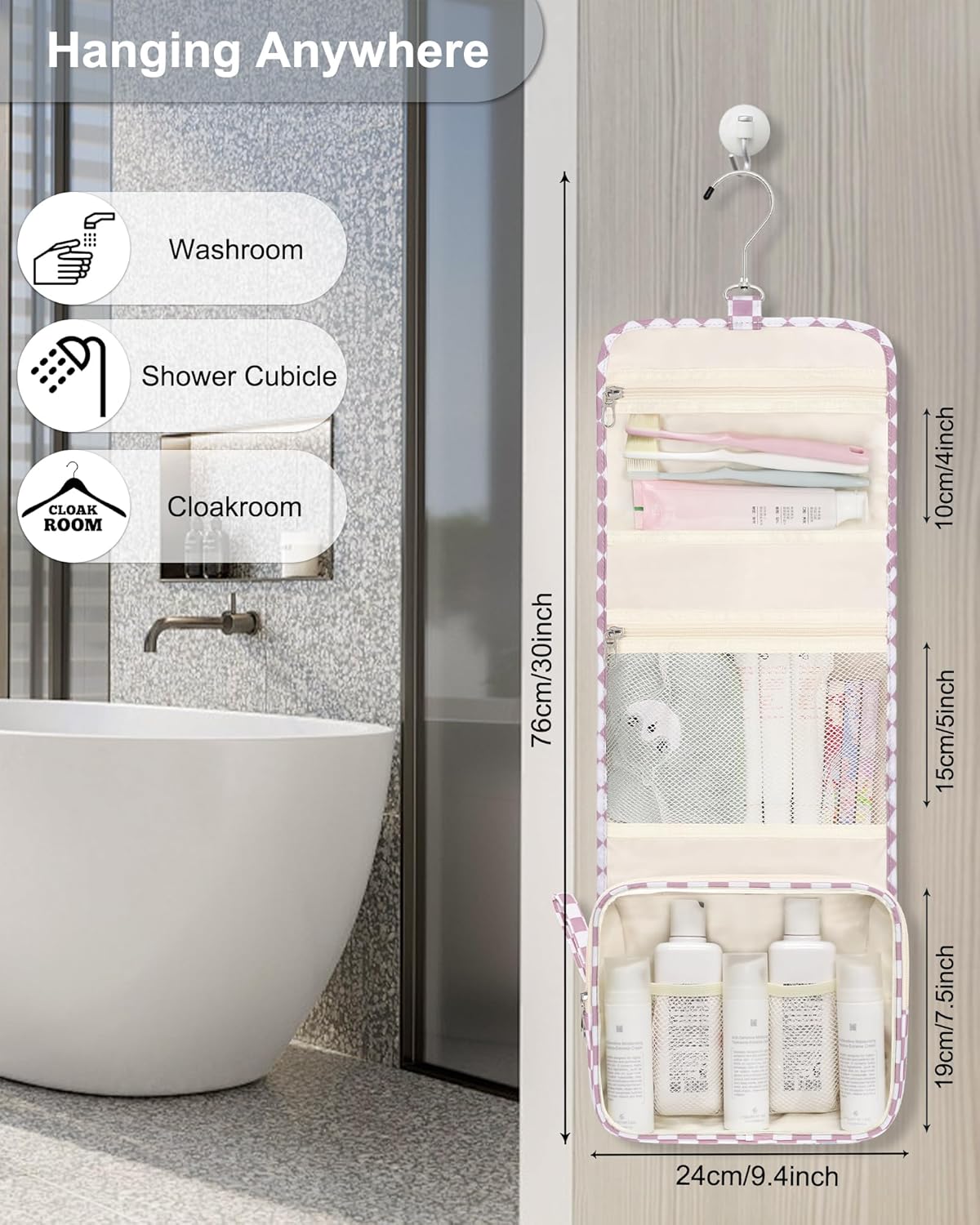 Travel Hanging Toiletry Bag for Men Women Travel Kit Shaving Bag Waterproof Large Makeup Bag Wash Bag Makeup Organizer Cosmetic Case for Bathroom Shower Black