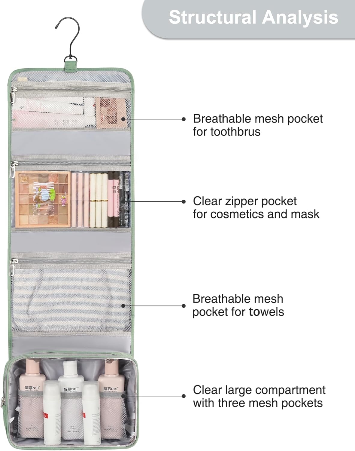 Travel Hanging Toiletry Bag for Men Women Travel Kit Shaving Bag Waterproof Large Makeup Bag Wash Bag Makeup Organizer Cosmetic Case for Bathroom Shower Black