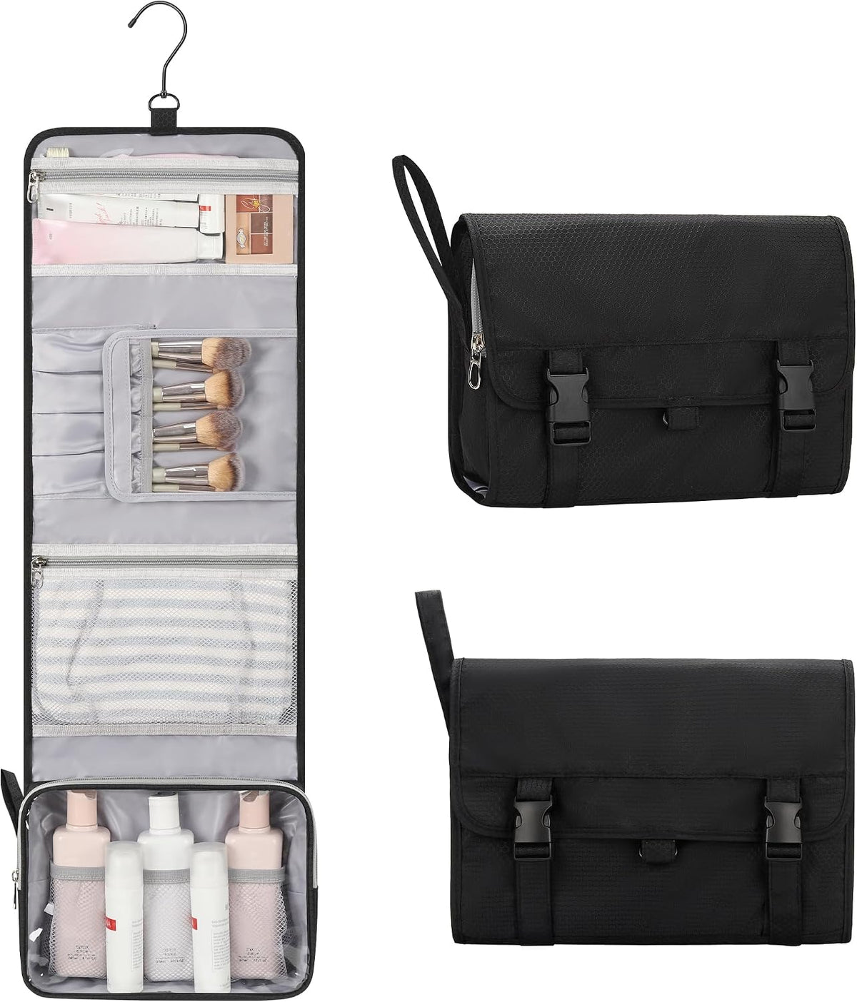 Travel Hanging Toiletry Bag for Men Women Travel Kit Shaving Bag Waterproof Large Makeup Bag Wash Bag Makeup Organizer Cosmetic Case for Bathroom Shower Black
