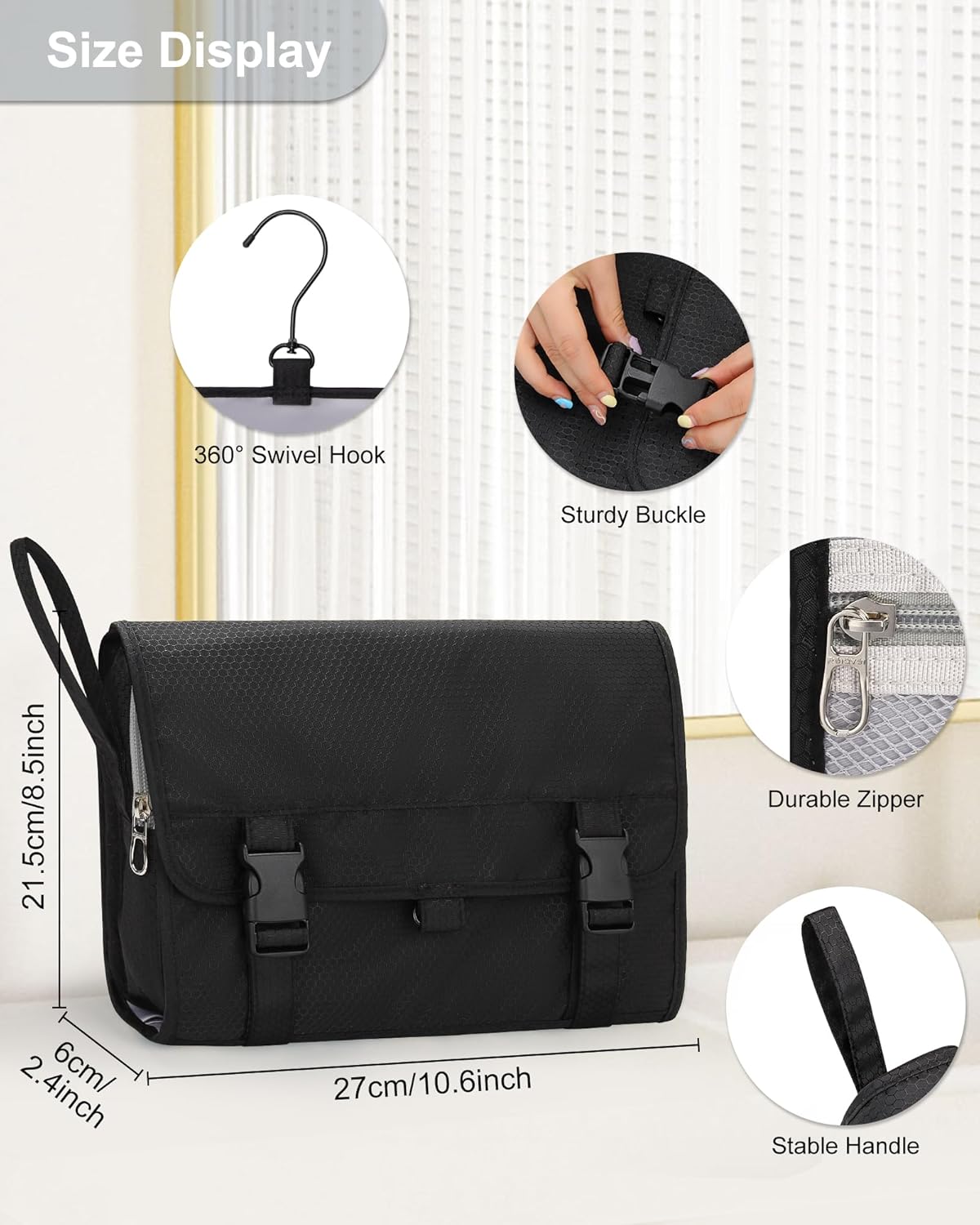 Travel Hanging Toiletry Bag for Men Women Travel Kit Shaving Bag Waterproof Large Makeup Bag Wash Bag Makeup Organizer Cosmetic Case for Bathroom Shower Black