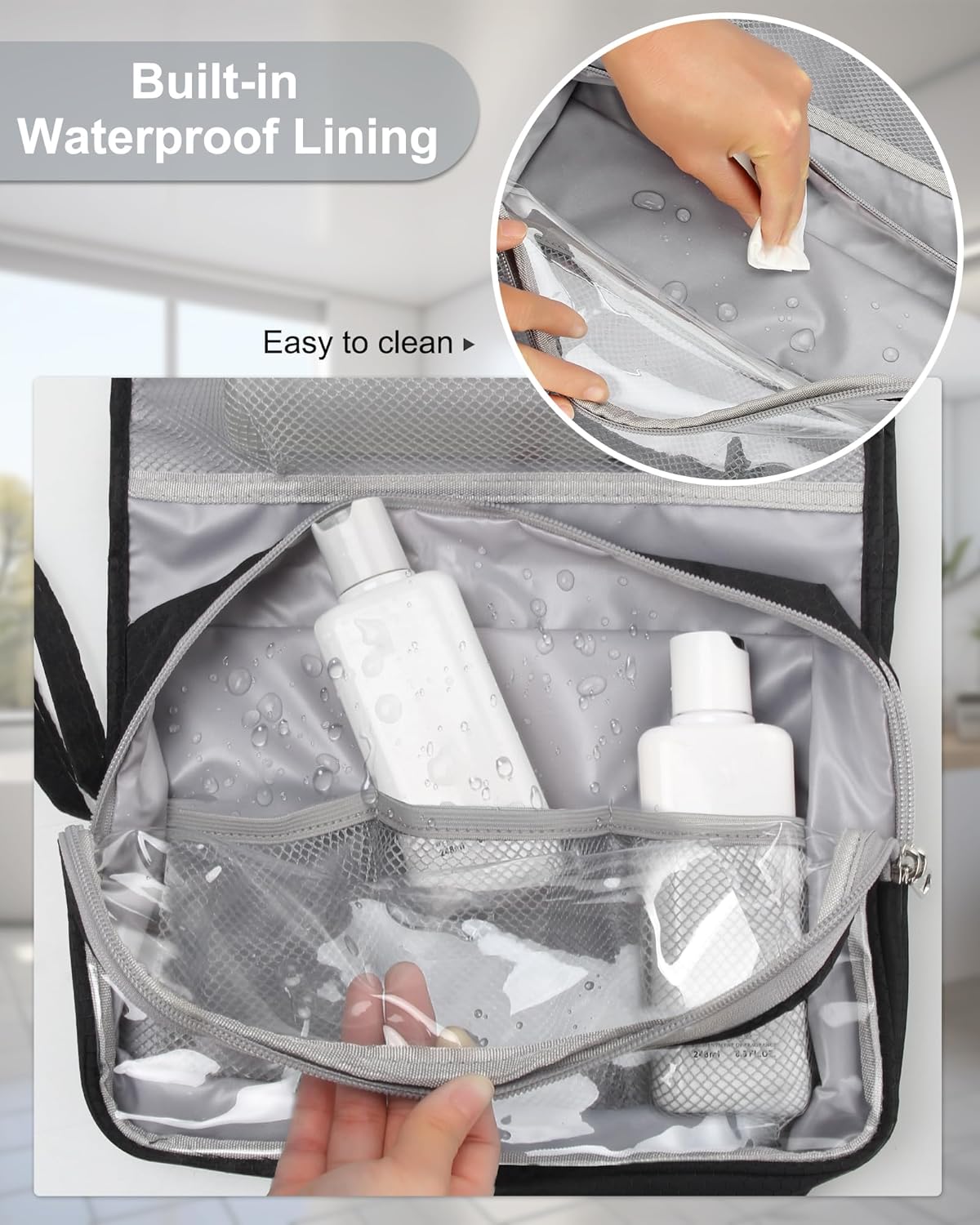 Travel Hanging Toiletry Bag for Men Women Travel Kit Shaving Bag Waterproof Large Makeup Bag Wash Bag Makeup Organizer Cosmetic Case for Bathroom Shower Black