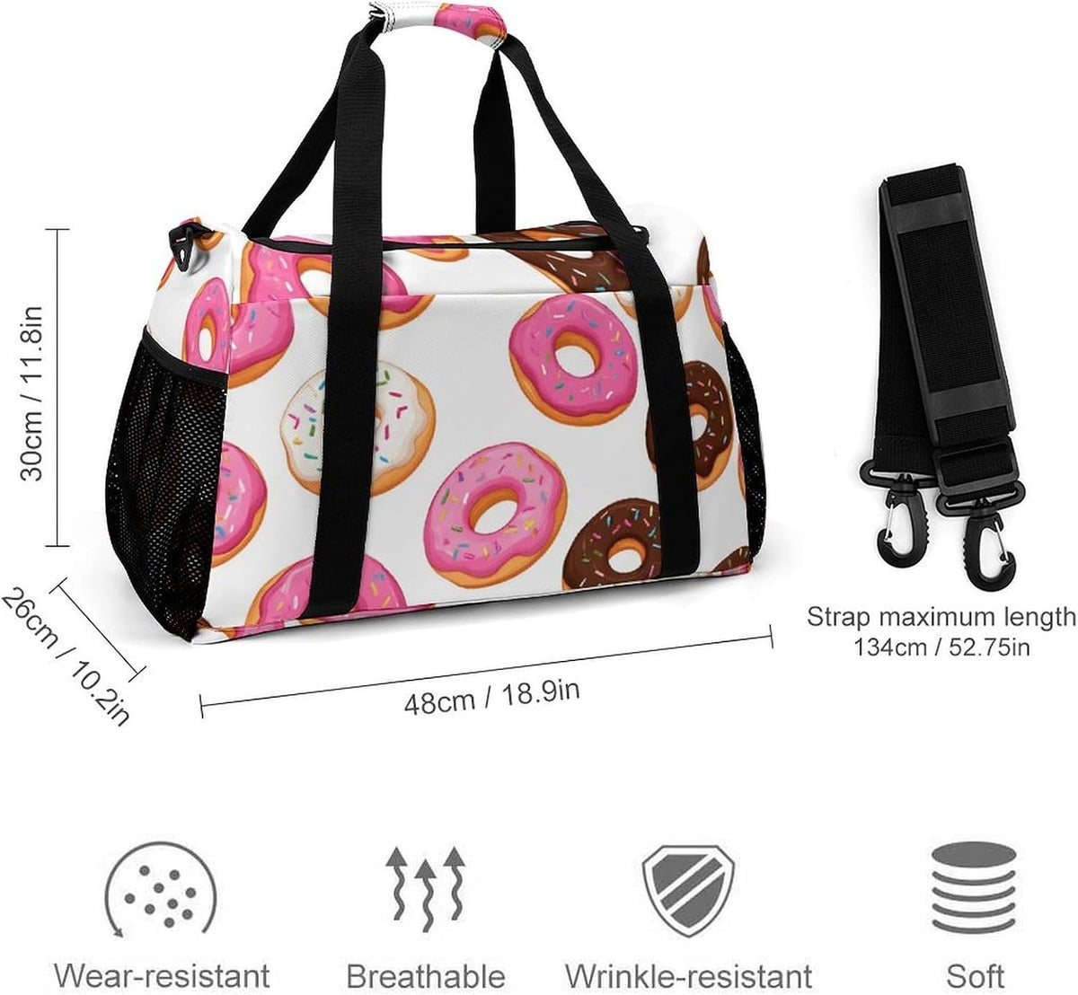 Duffel Bag for Travel Gym Weekender Overnight Trip Adjustable Shoulder Strap Simple Style