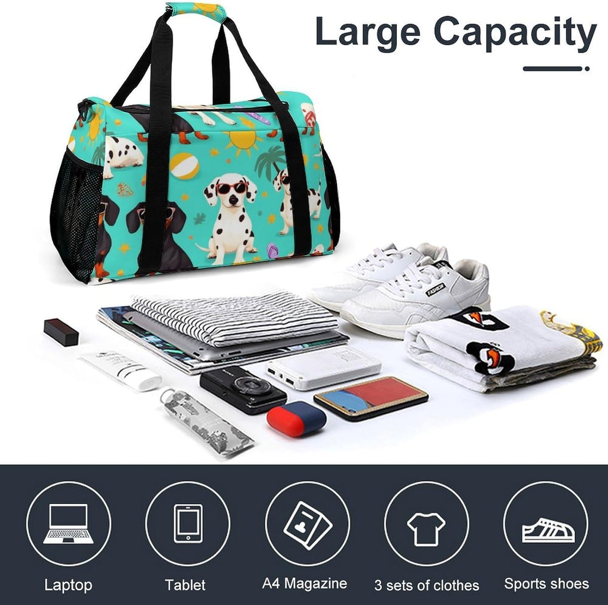 Duffel Bag for Travel Gym Weekender Overnight Trip Adjustable Shoulder Strap Simple Style