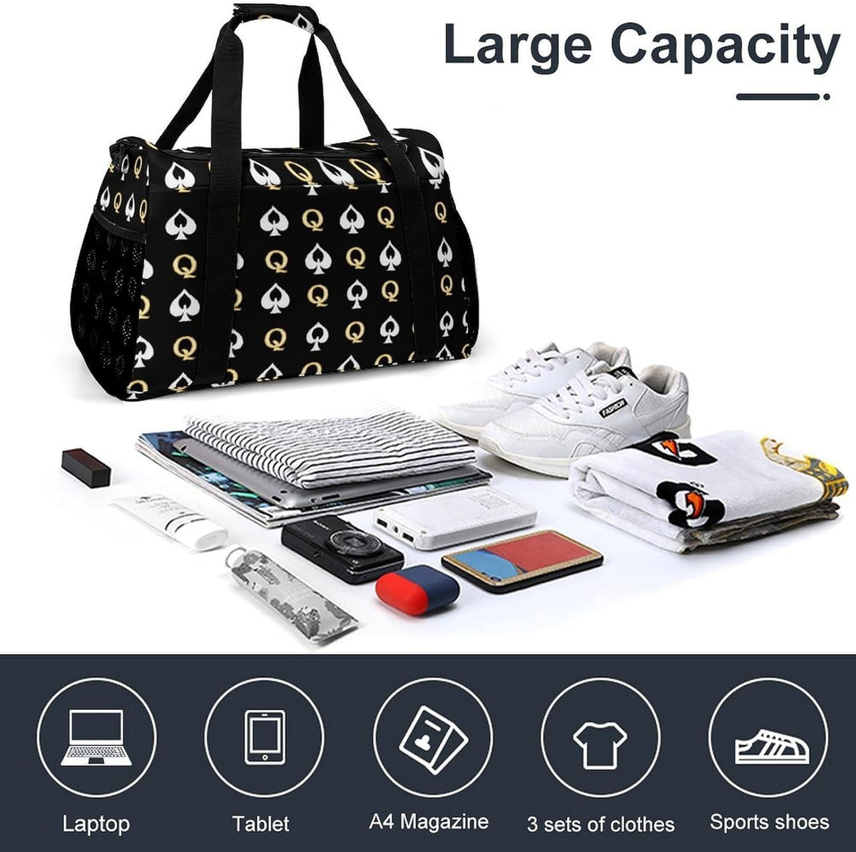 Duffel Bag for Travel Gym Weekender Overnight Trip Adjustable Shoulder Strap Simple Style