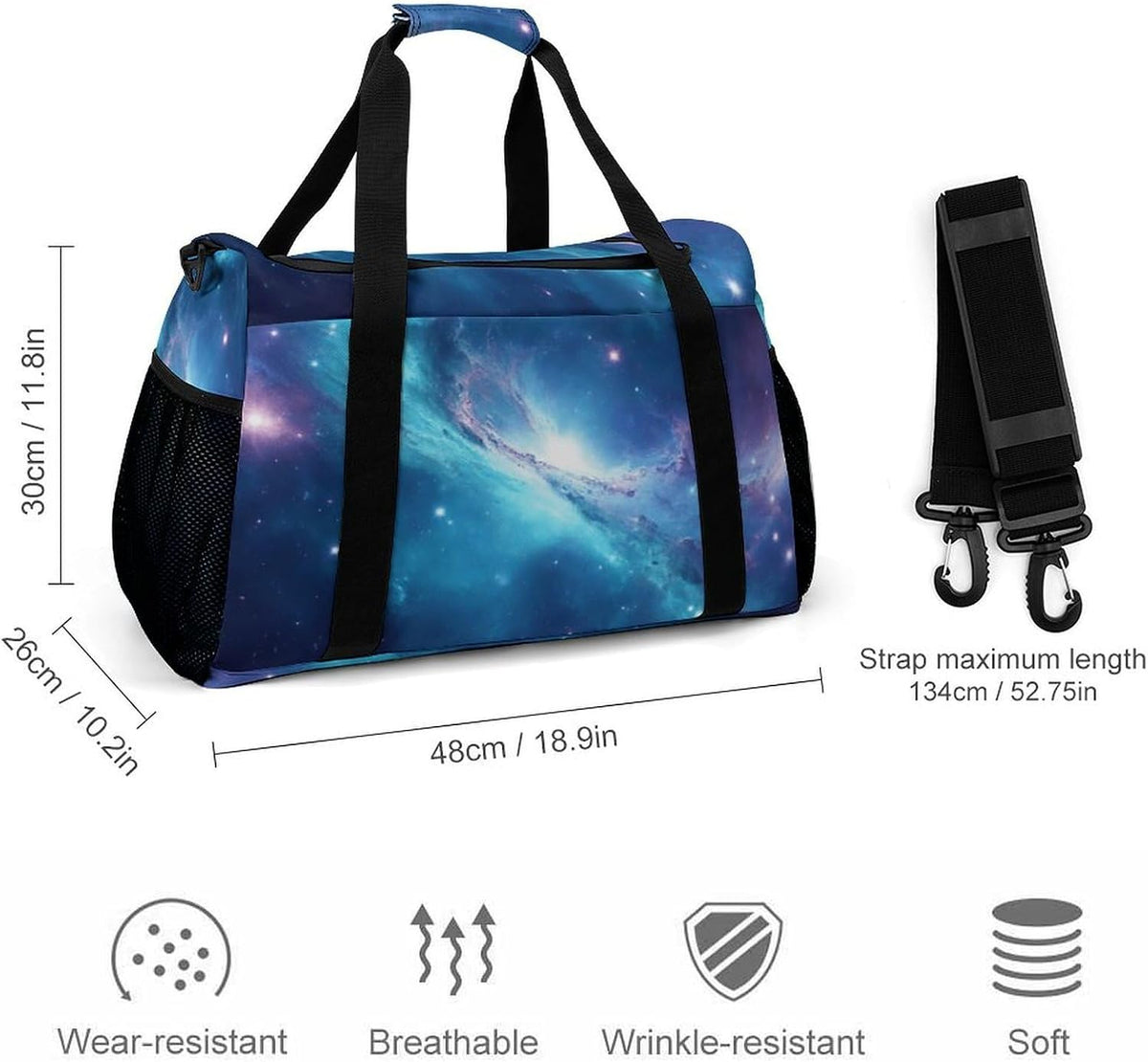 Duffel Bag for Travel Gym Weekender Overnight Trip Adjustable Shoulder Strap Simple Style