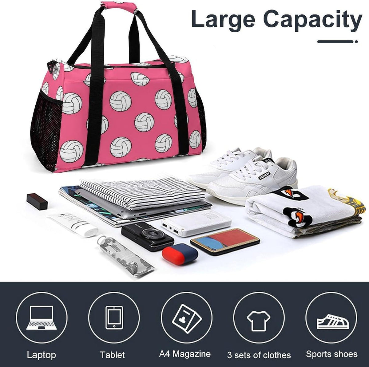 Duffel Bag for Travel Gym Weekender Overnight Trip Adjustable Shoulder Strap Simple Style
