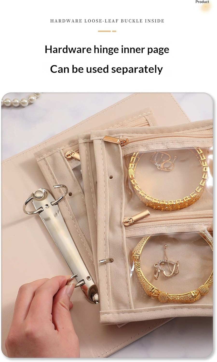 Faux Leather Jewelry Storage Case with 5 Detachable Pages, Tangle-Free Portable Jewelry Holder for Necklaces Rings Earrings Bracelets (Light-sensitive pink (with five-page cloth bag))