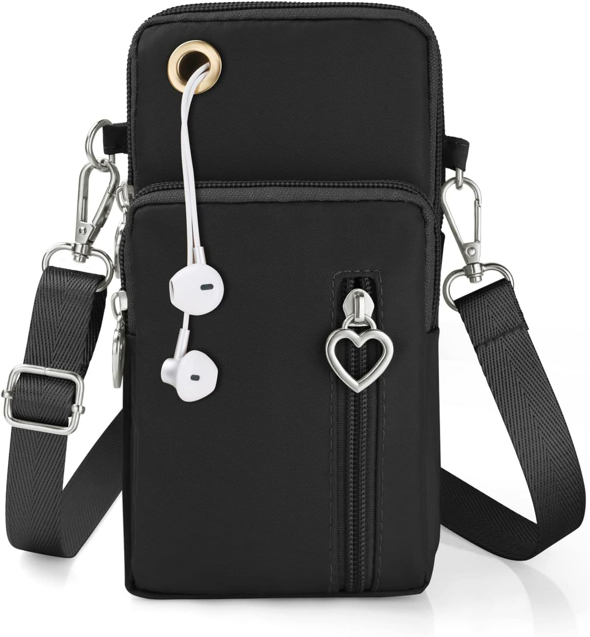 Small Crossbody Wallet Phone Bag, Nylon Cell Phone Purse, Travel Crossbody Bag Cell Phone Shoulder Bag Arm Bag Mini Wallet Purse, with Headphone Port (Black)