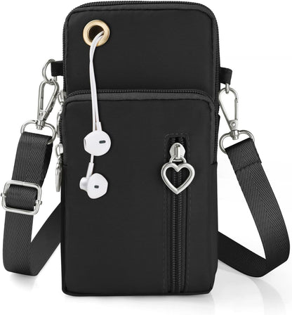 Small Crossbody Wallet Phone Bag, Nylon Cell Phone Purse, Travel Crossbody Bag Cell Phone Shoulder Bag Arm Bag Mini Wallet Purse, with Headphone Port (Black)