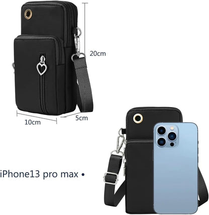 Small Crossbody Wallet Phone Bag, Nylon Cell Phone Purse, Travel Crossbody Bag Cell Phone Shoulder Bag Arm Bag Mini Wallet Purse, with Headphone Port (Black)