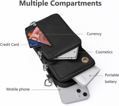 Small Crossbody Wallet Phone Bag, Nylon Cell Phone Purse, Travel Crossbody Bag Cell Phone Shoulder Bag Arm Bag Mini Wallet Purse, with Headphone Port (Black)