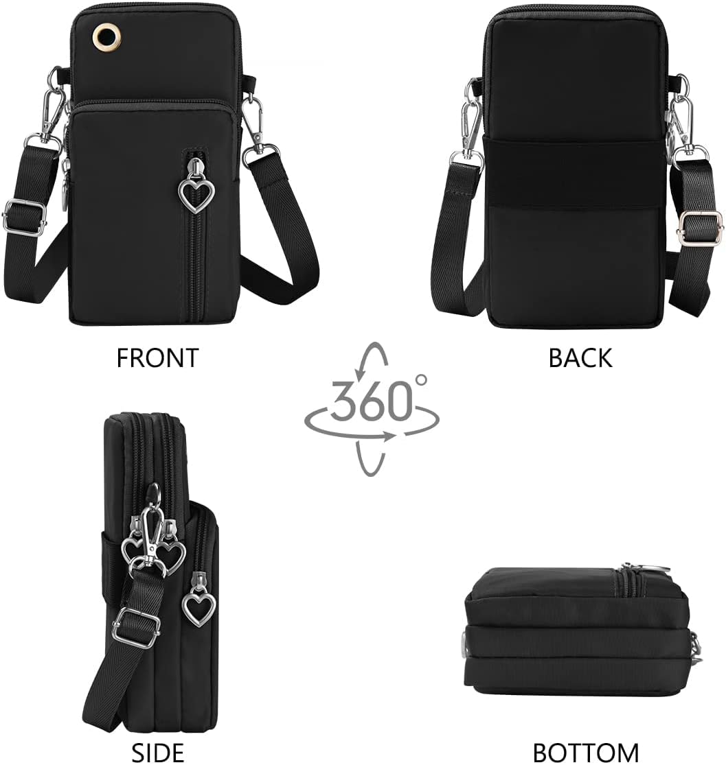 Small Crossbody Wallet Phone Bag, Nylon Cell Phone Purse, Travel Crossbody Bag Cell Phone Shoulder Bag Arm Bag Mini Wallet Purse, with Headphone Port (Black)