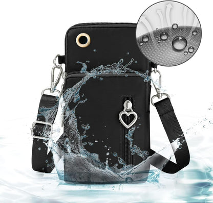 Small Crossbody Wallet Phone Bag, Nylon Cell Phone Purse, Travel Crossbody Bag Cell Phone Shoulder Bag Arm Bag Mini Wallet Purse, with Headphone Port (Black)