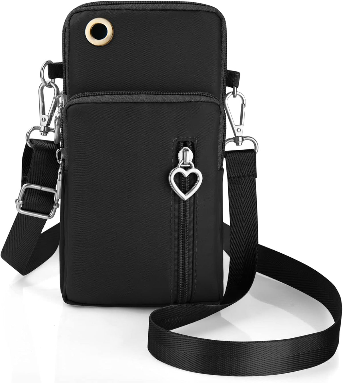 Small Crossbody Wallet Phone Bag, Nylon Cell Phone Purse, Travel Crossbody Bag Cell Phone Shoulder Bag Arm Bag Mini Wallet Purse, with Headphone Port (Black)