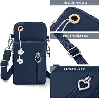 Small Crossbody Wallet Phone Bag, Nylon Cell Phone Purse, Travel Crossbody Bag Cell Phone Shoulder Bag Arm Bag Mini Wallet Purse, with Headphone Port (Black)