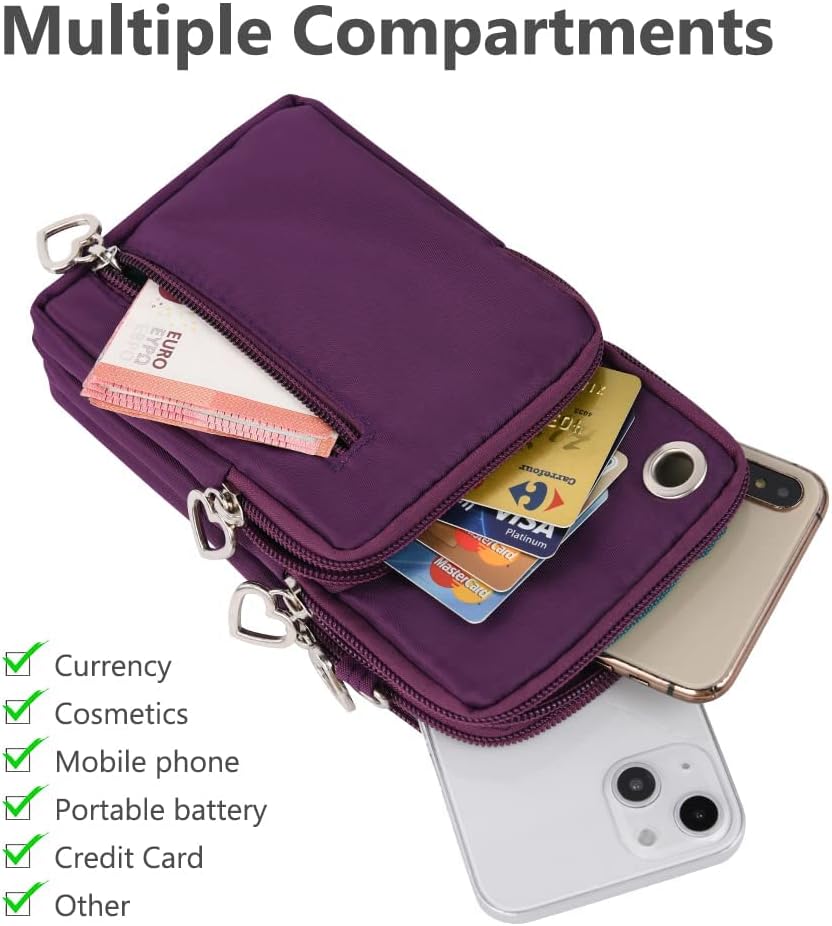 Small Crossbody Wallet Phone Bag, Nylon Cell Phone Purse, Travel Crossbody Bag Cell Phone Shoulder Bag Arm Bag Mini Wallet Purse, with Headphone Port (Black)