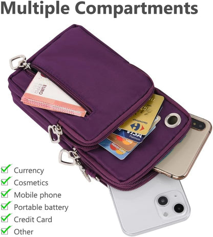 Small Crossbody Wallet Phone Bag, Nylon Cell Phone Purse, Travel Crossbody Bag Cell Phone Shoulder Bag Arm Bag Mini Wallet Purse, with Headphone Port (Black)