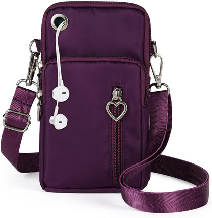 Small Crossbody Wallet Phone Bag, Nylon Cell Phone Purse, Travel Crossbody Bag Cell Phone Shoulder Bag Arm Bag Mini Wallet Purse, with Headphone Port (Black)