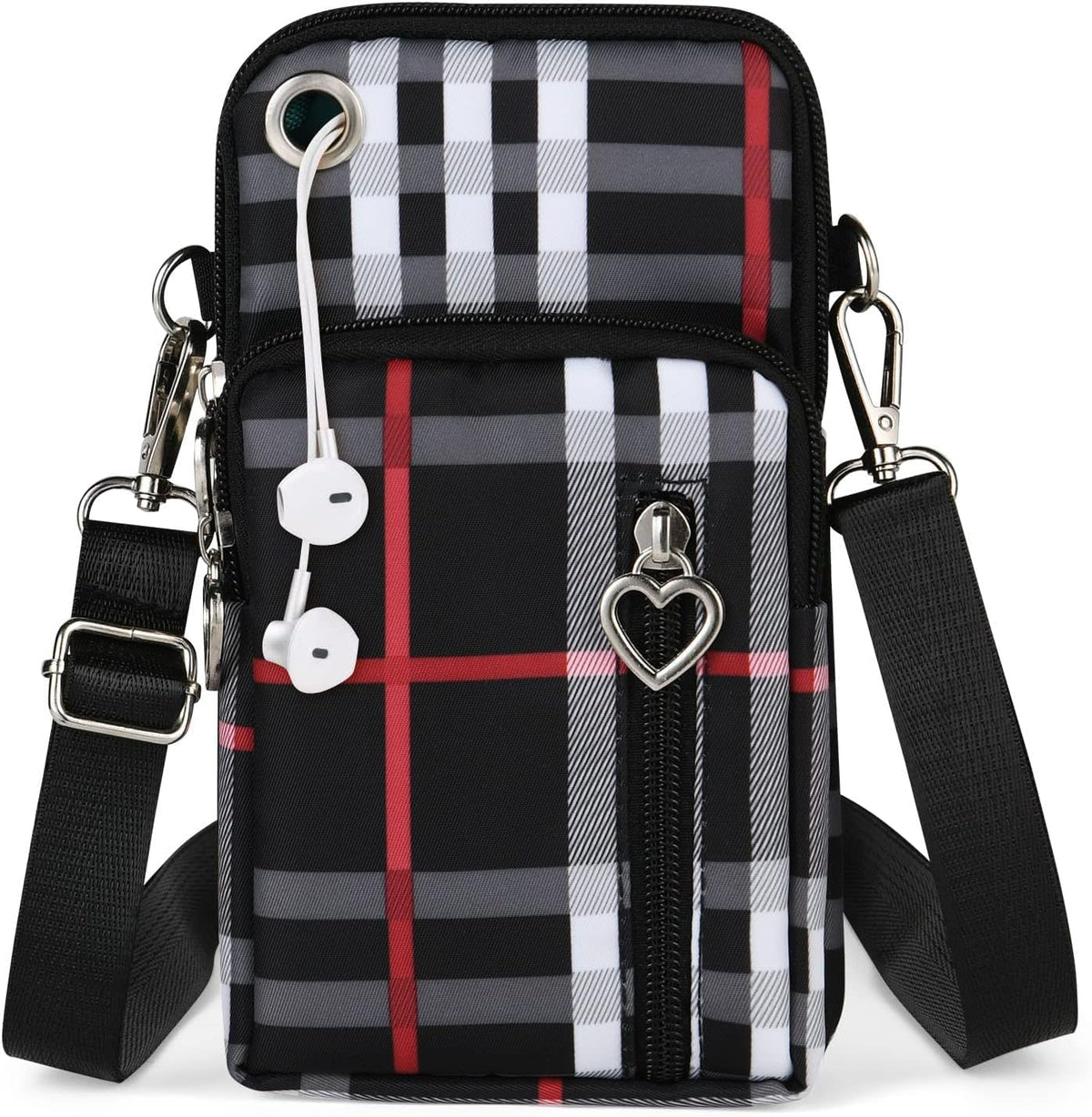 Small Crossbody Wallet Phone Bag, Nylon Cell Phone Purse, Travel Crossbody Bag Cell Phone Shoulder Bag Arm Bag Mini Wallet Purse, with Headphone Port (Black)