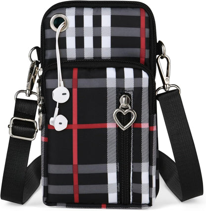 Small Crossbody Wallet Phone Bag, Nylon Cell Phone Purse, Travel Crossbody Bag Cell Phone Shoulder Bag Arm Bag Mini Wallet Purse, with Headphone Port (Black)
