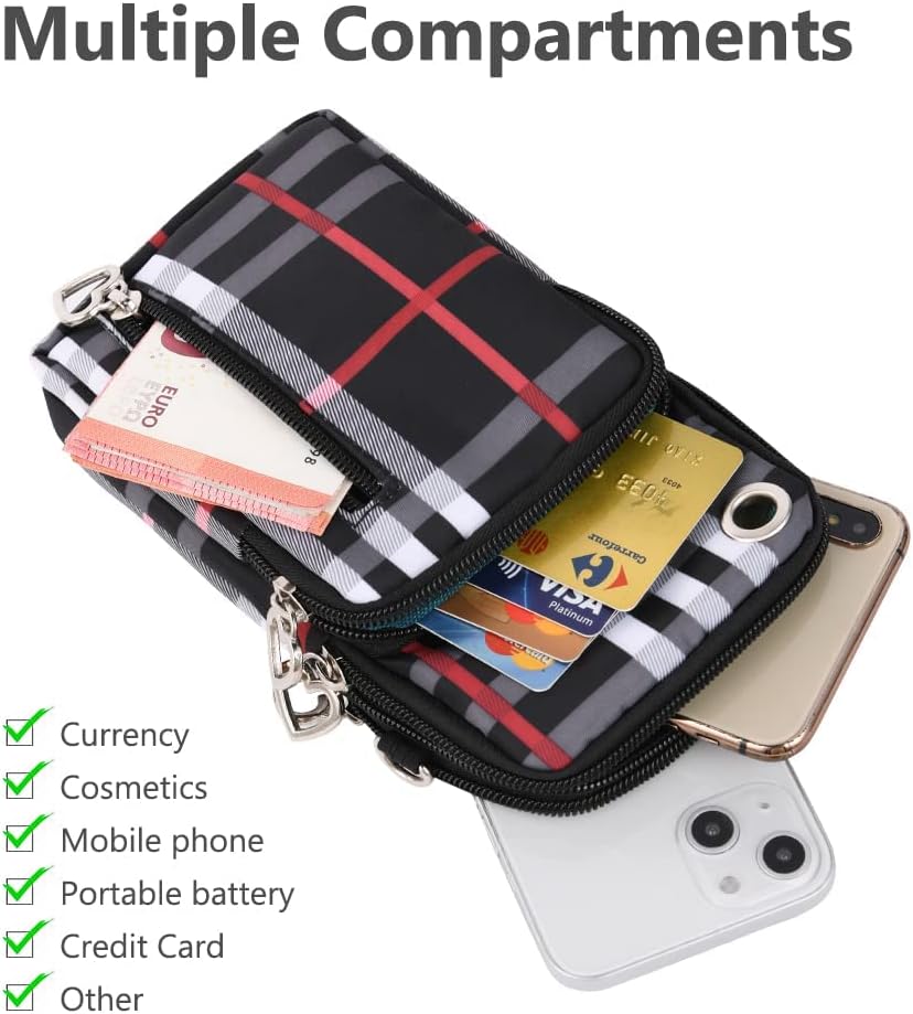 Small Crossbody Wallet Phone Bag, Nylon Cell Phone Purse, Travel Crossbody Bag Cell Phone Shoulder Bag Arm Bag Mini Wallet Purse, with Headphone Port (Black)