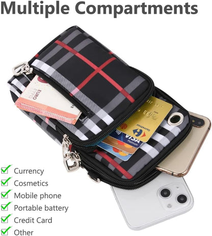 Small Crossbody Wallet Phone Bag, Nylon Cell Phone Purse, Travel Crossbody Bag Cell Phone Shoulder Bag Arm Bag Mini Wallet Purse, with Headphone Port (Black)