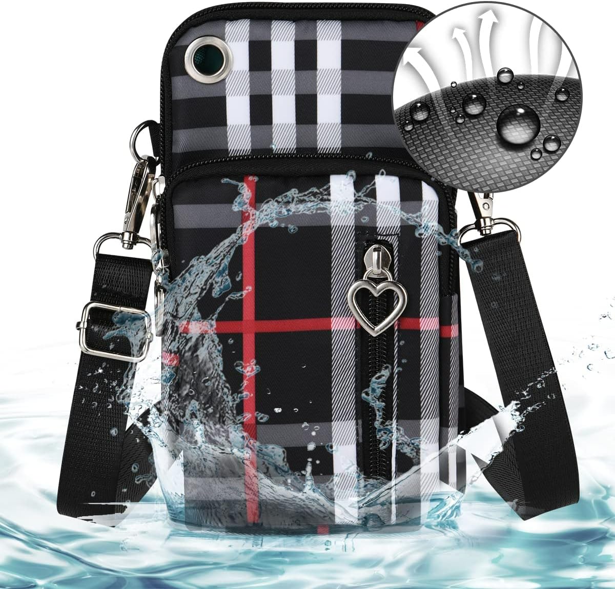 Small Crossbody Wallet Phone Bag, Nylon Cell Phone Purse, Travel Crossbody Bag Cell Phone Shoulder Bag Arm Bag Mini Wallet Purse, with Headphone Port (Black)
