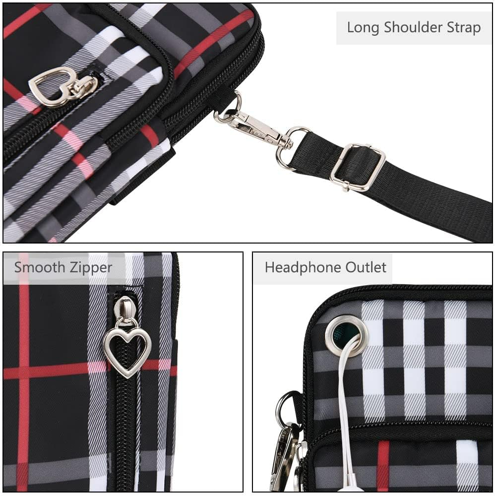 Small Crossbody Wallet Phone Bag, Nylon Cell Phone Purse, Travel Crossbody Bag Cell Phone Shoulder Bag Arm Bag Mini Wallet Purse, with Headphone Port (Black)