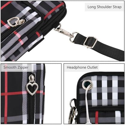 Small Crossbody Wallet Phone Bag, Nylon Cell Phone Purse, Travel Crossbody Bag Cell Phone Shoulder Bag Arm Bag Mini Wallet Purse, with Headphone Port (Black)