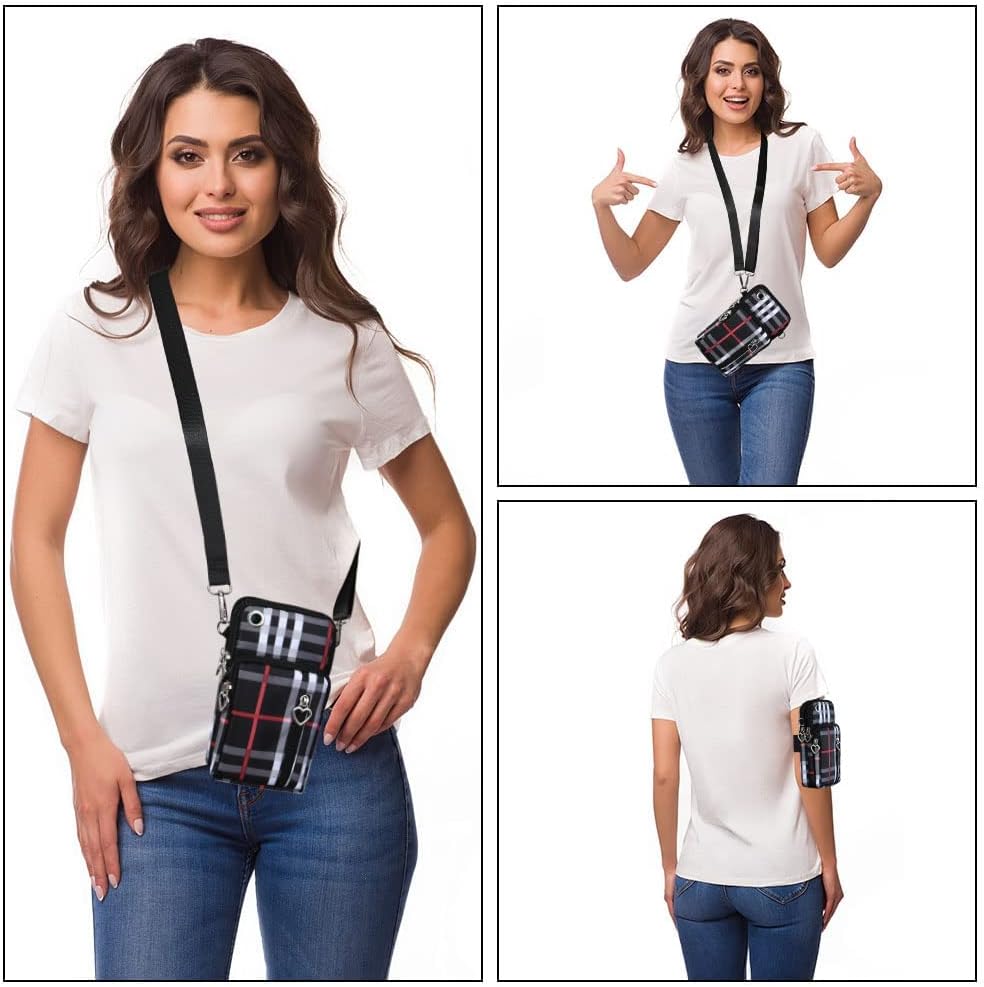 Small Crossbody Wallet Phone Bag, Nylon Cell Phone Purse, Travel Crossbody Bag Cell Phone Shoulder Bag Arm Bag Mini Wallet Purse, with Headphone Port (Black)