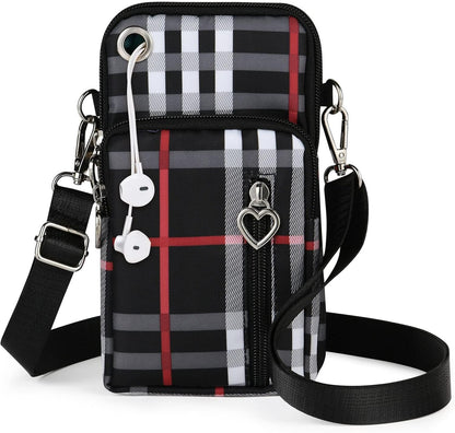 Small Crossbody Wallet Phone Bag, Nylon Cell Phone Purse, Travel Crossbody Bag Cell Phone Shoulder Bag Arm Bag Mini Wallet Purse, with Headphone Port (Black)