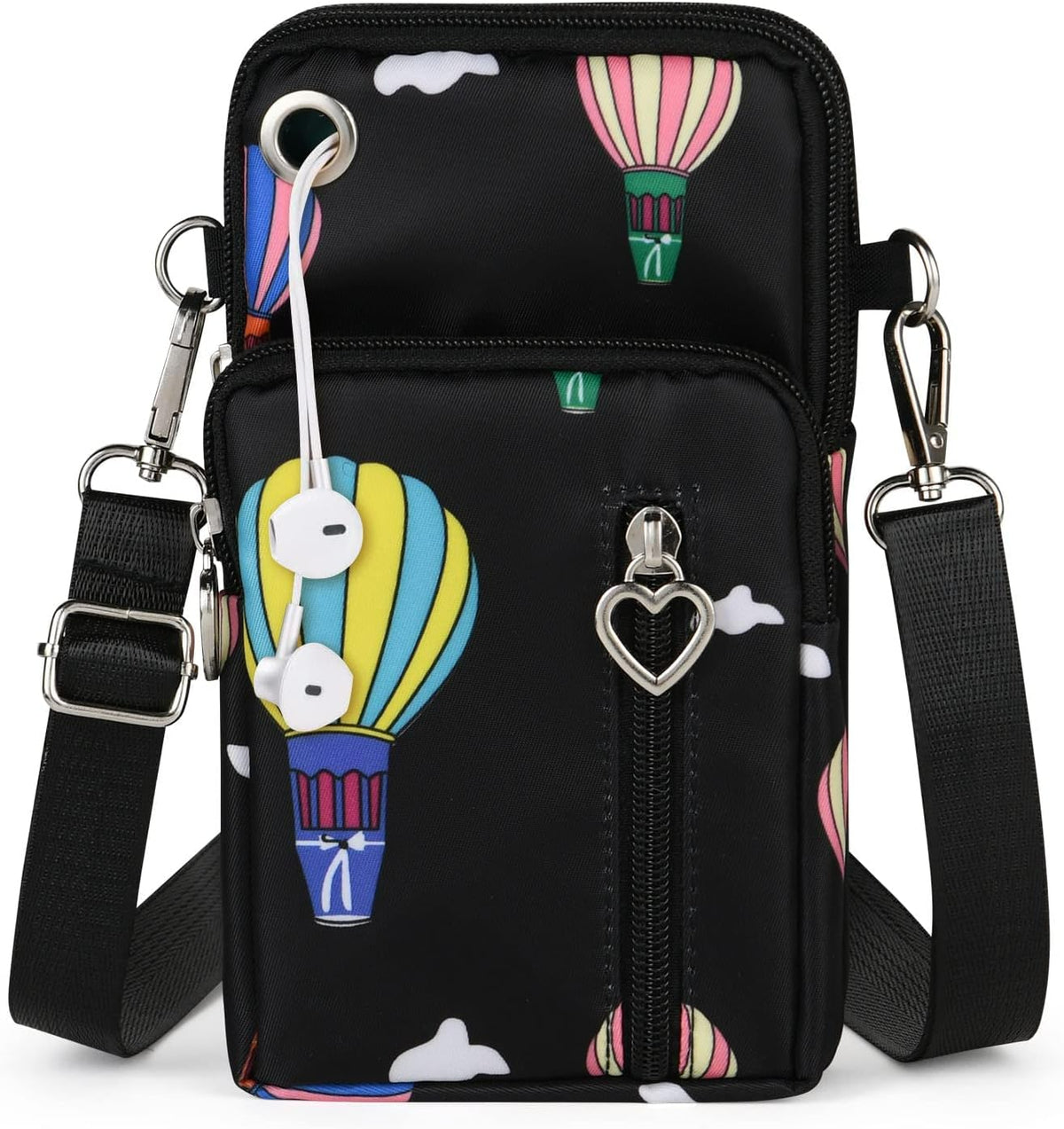 Small Crossbody Wallet Phone Bag, Nylon Cell Phone Purse, Travel Crossbody Bag Cell Phone Shoulder Bag Arm Bag Mini Wallet Purse, with Headphone Port (Black)