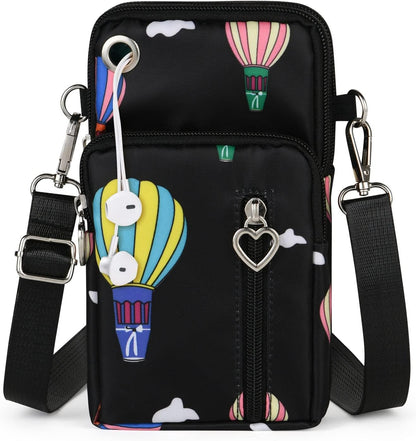 Small Crossbody Wallet Phone Bag, Nylon Cell Phone Purse, Travel Crossbody Bag Cell Phone Shoulder Bag Arm Bag Mini Wallet Purse, with Headphone Port (Black)