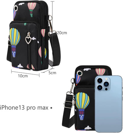 Small Crossbody Wallet Phone Bag, Nylon Cell Phone Purse, Travel Crossbody Bag Cell Phone Shoulder Bag Arm Bag Mini Wallet Purse, with Headphone Port (Black)