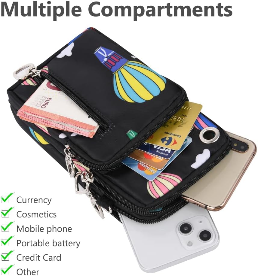 Small Crossbody Wallet Phone Bag, Nylon Cell Phone Purse, Travel Crossbody Bag Cell Phone Shoulder Bag Arm Bag Mini Wallet Purse, with Headphone Port (Black)