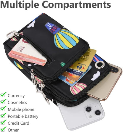 Small Crossbody Wallet Phone Bag, Nylon Cell Phone Purse, Travel Crossbody Bag Cell Phone Shoulder Bag Arm Bag Mini Wallet Purse, with Headphone Port (Black)