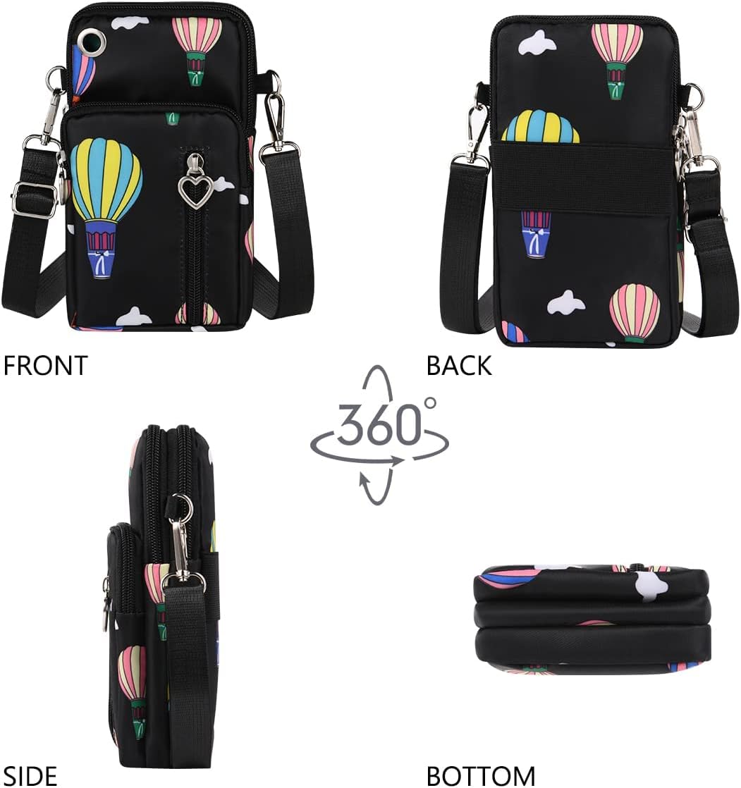 Small Crossbody Wallet Phone Bag, Nylon Cell Phone Purse, Travel Crossbody Bag Cell Phone Shoulder Bag Arm Bag Mini Wallet Purse, with Headphone Port (Black)