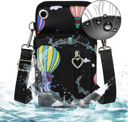 Small Crossbody Wallet Phone Bag, Nylon Cell Phone Purse, Travel Crossbody Bag Cell Phone Shoulder Bag Arm Bag Mini Wallet Purse, with Headphone Port (Black)