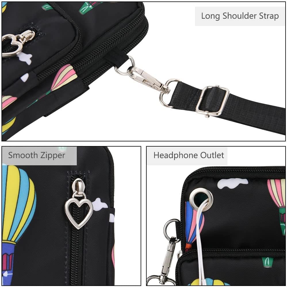 Small Crossbody Wallet Phone Bag, Nylon Cell Phone Purse, Travel Crossbody Bag Cell Phone Shoulder Bag Arm Bag Mini Wallet Purse, with Headphone Port (Black)
